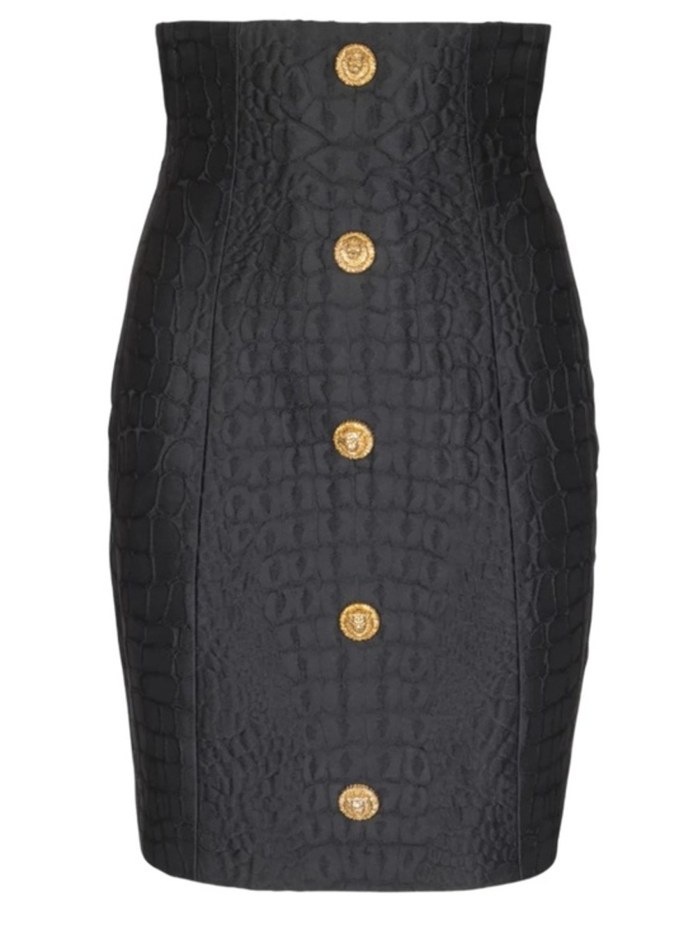 Balmain Croco Jacquard Button-Front Mini Pencil Skirt